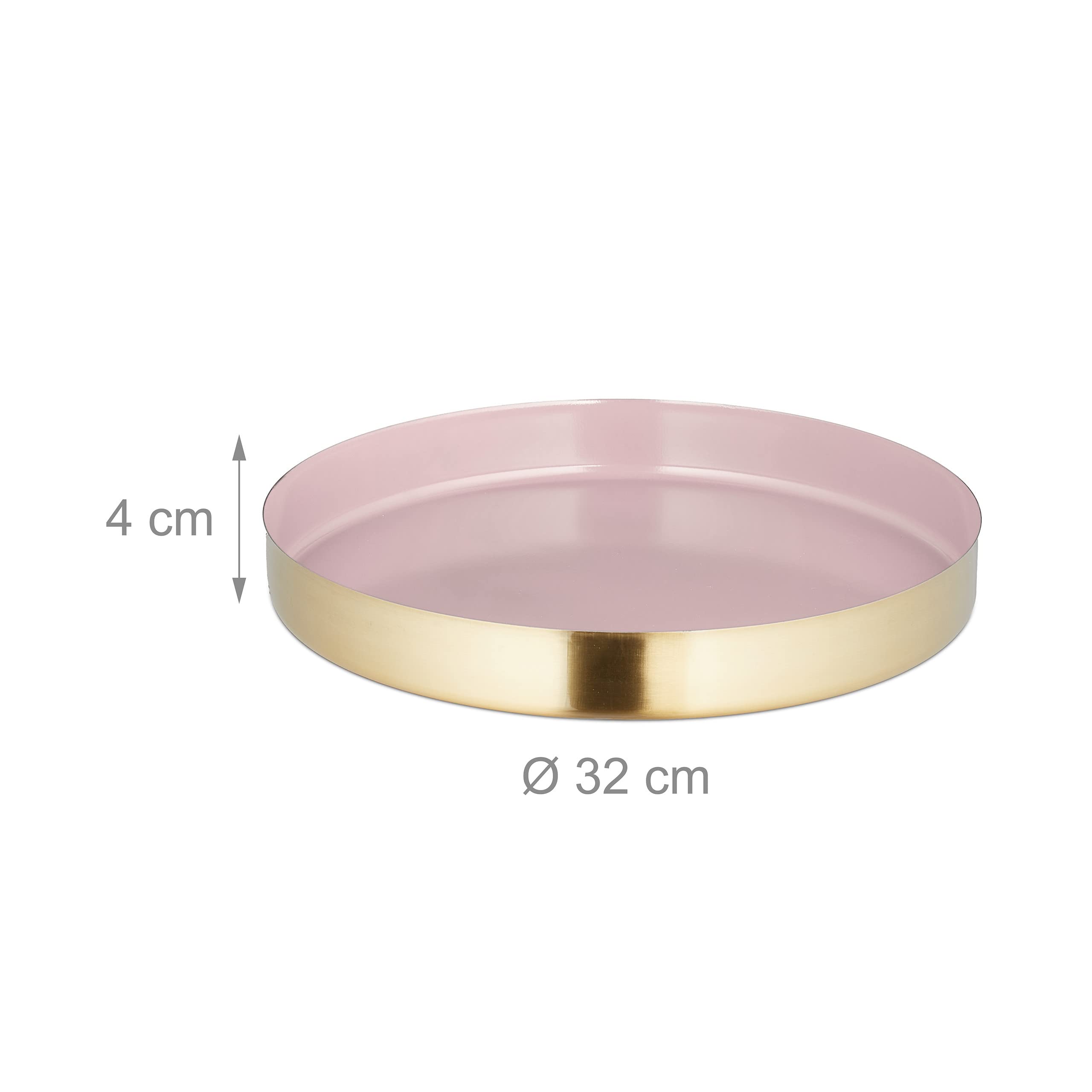 Vassoio Portata Rotondo Relaxdays - Acciaio Inox Oro E Rosso, 32cm - Centrotavola Moderno Per Snack E Colazione - Foto 6