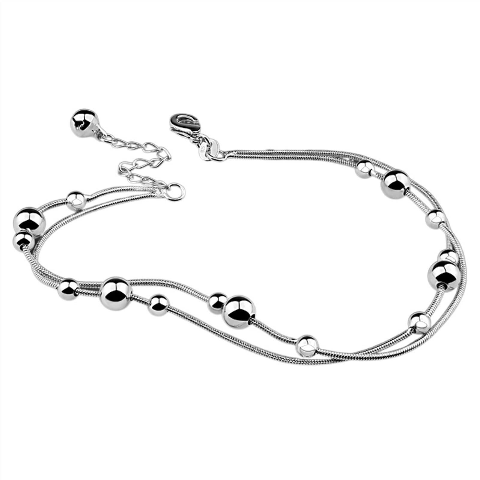 LNNSHX Moda Semplice Argento Sterling 925 cavigliere da Donna bracciali Argento Massiccio Doppie Catene di Perline Sandali da Spiaggia a Piedi Nudi Braccialetti Gioielli