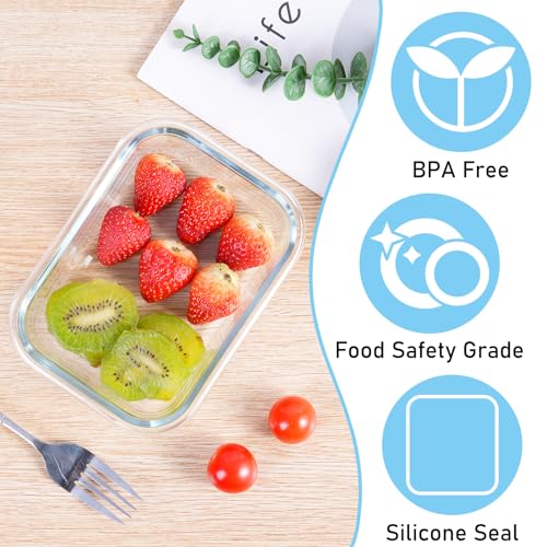 LXUDN 3er Meal Prep Boxen Glas, BPA-Frei Glasdosen mit Deckel, Vorratsdosen Frischhaltedosen Glas mit Deckel, Glasschüssel mit Deckel (1040ml, 680ml, 410ml), DD-320 3