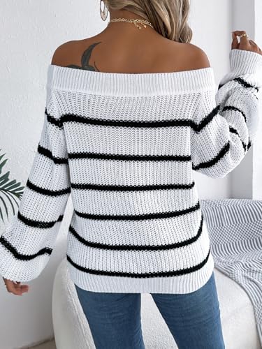 Image of ZAFUL Sweaters for Women Off Shoulder Knit Sweater with Long Sleeve Loose Pullover Jumper Tops
