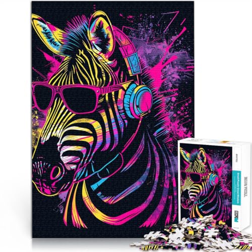 Puzzle para adultos, cebra con auriculares, 1000 piezas, 26 x 38 cm, puzzles de cartón para adultos y niños a partir de 14 años, juguetes educativos, juegos familiares