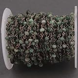 LKBEADS 10 feet Emerald Shaded Sapphire in Black Wire Rosary Style Beaded Chain - Emerald Beads in Black Wire Wrapped Chain
