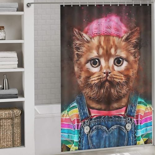 Rideau de douche chat imperméable 152x183 cm avec crochets