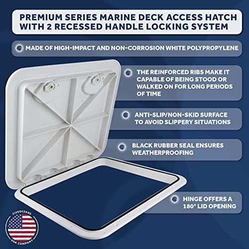 Five Oceans Boat Hatch, Marine Access Hatch, Boat Hatch Lids, Recessed Handle Locking System, 20-3/8" X 18-1/16", White Premium Series - Fo3863 #TOP1