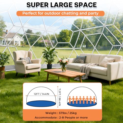 3.6 x 2.2m Gewächshaus Gartenkuppel Igloo,Gartenkuppel TPU Blasenzelt für 4-8 per,Gartenblasenzelt mit 2 Lichterketten, Durchsichtiges Kuppelzelt für Hinterhof,Party,Weihnachten,Hochzeiten