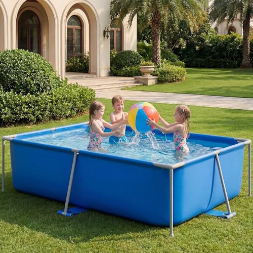 SunSwell 8' X 6' X 23'' Metal Frame Swimming Pool for Family, Rectangle Above Ground Pool for Adults & Kids, Easy Setup for Outdoor, Backyard, Garden, Camping - Durable PVC