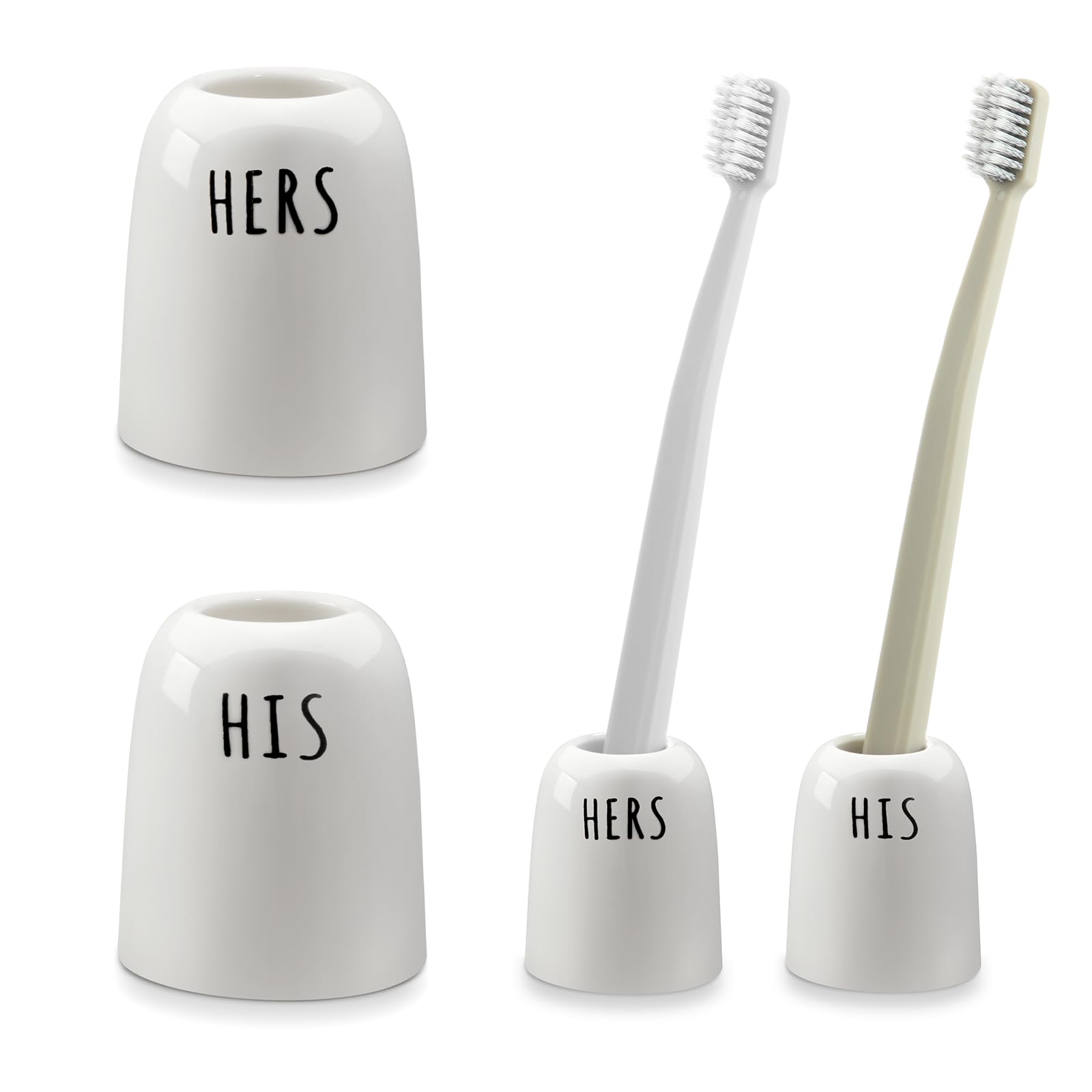 His and Hers Ceramic Toothbrush Holders - Bridal Shower Gifts for Bride, Engagement Anniversary Wedding Housewarming Gifts New Home for Couples, Toothbrush Holder for Bathrooms, Set of 2