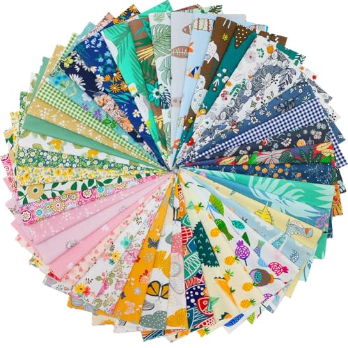 MIDUOLE Quilting Fabric, 44pcs 100% Cotton 9.8” x 9.8”(25cm x 25cm) Fat Quarters Fabric Bundles, Pre-Cut Squares Sheets for Patchwork Sewing Quilting Crafting, No Repeat Patterns.