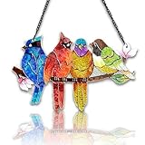 DASTOLL Stained Glass Window Hanging - Birds on A Branch Suncatcher for Window Doors Home Decoration, Valentine's Day Mother's Day Birthday Bird Lover Gifts for Women, Men, and Mom Grandma