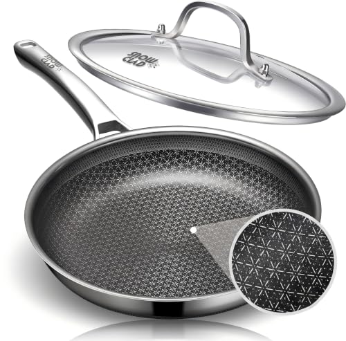 Image of OATOFP Non Stick Stainless Steel Skillets 12 inch, Hybrid Frying Pan with Lid, PFOA Free Cookware, Dishwasher and Oven-Safe Chef Pan