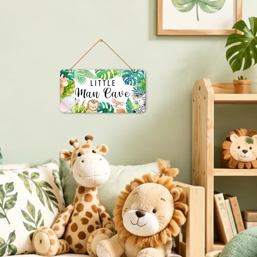 Image of Woodland Nursery Room Decor for Baby Bedroom | Jungle Safari Animal Theme Little Man Cave Sign Wall Decor for Boy- 6 inchx12 inch -A09