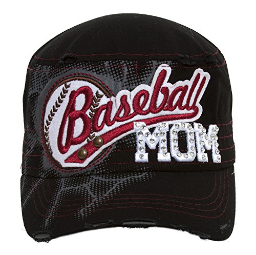 Top Headwear Baseball Mom Distressed Adjustable Cadet Cap - Black