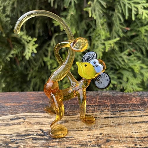 Handcrafted Yellow Glass Monkey Figurine – Whimsical Mini Animal Decoration – Unique Blown Glass Paperweight – Perfect Gift for Animal Enthusiasts - Image 3