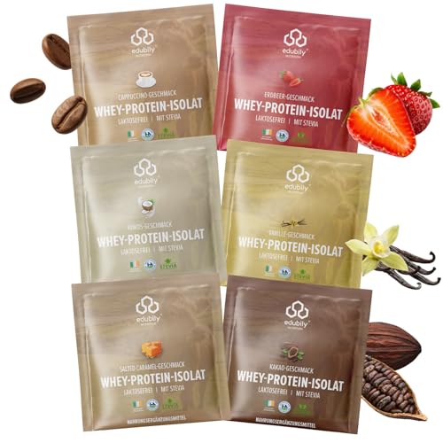edubily nutrition® Whey Protein Isolat Probierpaket • Aus irischer Weidehaltung • Sehr gut lösliches Eiweißpulver ohne Kohlenhydrate & Zucker • Laktosefrei (6 x 25 g - Creamy)