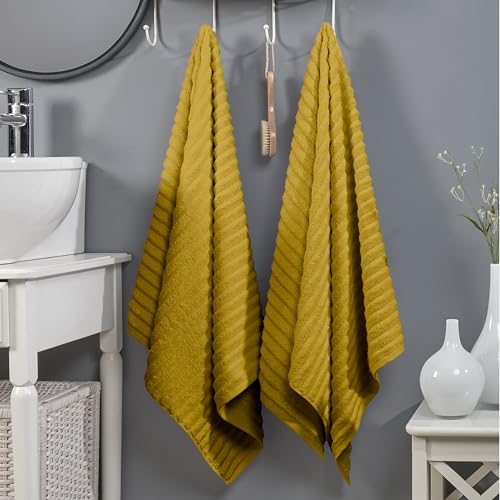 Image of Elegant Comfort 100% Turkish Cotton Corduroy Ribbed Luxury Soft 2 Pack Bath Towels 27 x 54 Inch - Ultra Plush, Absorbent, Quick Dry, Hotel Spa Quality Towels for Bathroom Essentials, Gold