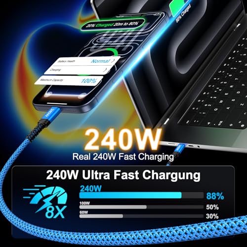 Image of 240W Samsung S26 Ultra Charger Fast Charging Cable for Samsung Galaxy S26 S26+ S26 Ultra S25 FE A17 A16 A36 A26 Fold Flip,6FT /2Pack USB C to USB C Cable Type C Charging Cord for iPhone 17,iPad,MacBook