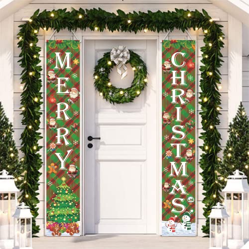 Frohe Weihnachten Couplets, Weihnachtsbanner, Merry Christmas Banner, Grün Weihnachtsbanner Xmas Couplet Vorhang Banner für Weihnachtsmann Hauswand Weihnachtsdeko Türrahmen Cover