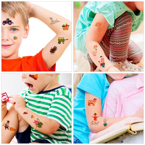 Qpout 10 feuilles Farm Party Tattoos, 66pcs Mignon Animaux de la Ferme Thème Tatouages Temporaires Pour Les Enfants Décorations D’anniversaire Ferme Fête Faveurs Fournitures Récompense Scolaire – vue 5