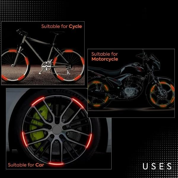 Image of IPICKSTORE Reflective Car Wheel Hub Stickers - Luminous Tire Rim Stripes for Safety & Decoration - Reflective Wheel Rim Stickers Night Reflective Tape -Universal Fit for Cars (RED - 20 Pcs)