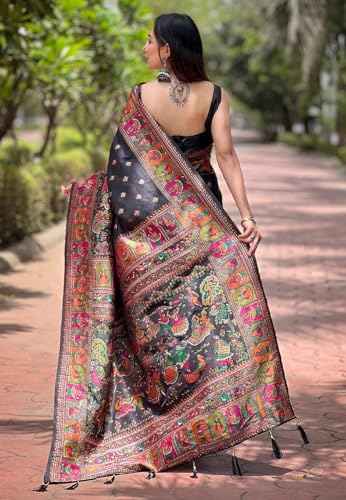 SGF11 Women's Kanjivaram Soft Silk Saree With Blouse Piece (Black) 6.3metres - Image 5