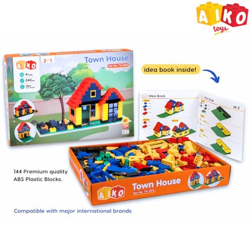 Image of AIKO Town House Set No.5 | 240 Premium ABS Plastic Building Blocks | Multi-Colour Construction Toy for Kids | STEM Educational Blocks with Idea Book | Best Gift for Boys & Girls