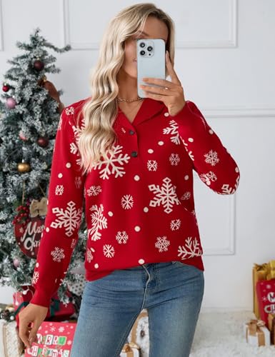 Image of LOMON Sweaters for Women 2025 Fall Knitted V-Neck Collared Button Pullover Dressy Casual Long Sleeve Polo Shirts Business
