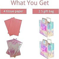 Vista 2 de VUOJUR 2 bolsas de regalo pequeñas reutilizables de 8.3 pulgadas con papel de seda - Coral e iridiscente