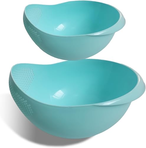 Miniatura 13 de Colador de arroz 2 en 1, cesta de filtro de limpieza de verduras y frutas, 2 piezas resistentes y fáciles de usar accesorios de herramientas de Azul