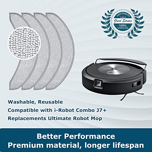 Image of 4 Pack Replacement Mop Pads for i-Robot Roomba Combo j7+ / j9+ Accessories | Microfiber Washable Mopping Pad for iRobot Roomba Combo j7+ / j9+ Robot Vacuum and Mop (Not fits for Roomba j7 / j7+ / j9+)