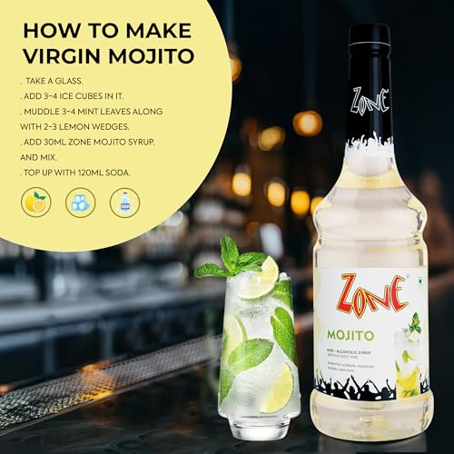 Image of Zone Mojito Syrup 1000ml | Pure Mint Flavor for Mocktails, Cocktails, Lemonades, Iced Teas & More | 35+ Flavours (Pack of 3)