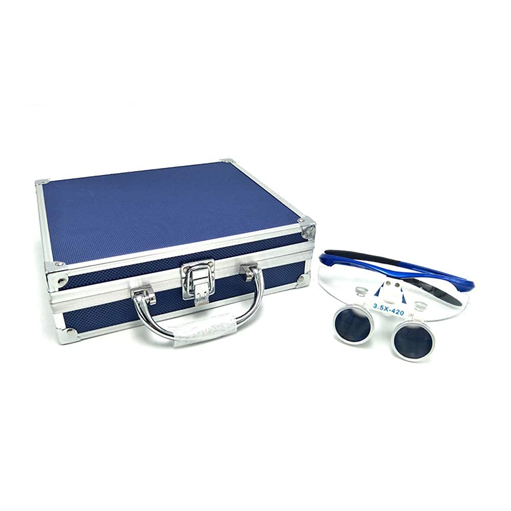 JOZZY Lupa,con Luz, Binocular Quirúrgico 3.5X 420Mm Distancia de Trabajo Vidrio Óptico con Lámpara de Luz de Cabeza LED+Caja de Aluminio