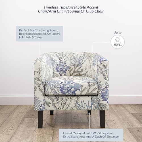 BELLEZE Living Room Chair, Linen Round Accent Barrel Chair, Club Tub Sofa Chair for Bedroom, Corner Chair with Flared Legs and Cozy Soft Padding - Highland (Blue Coral) - Image 3