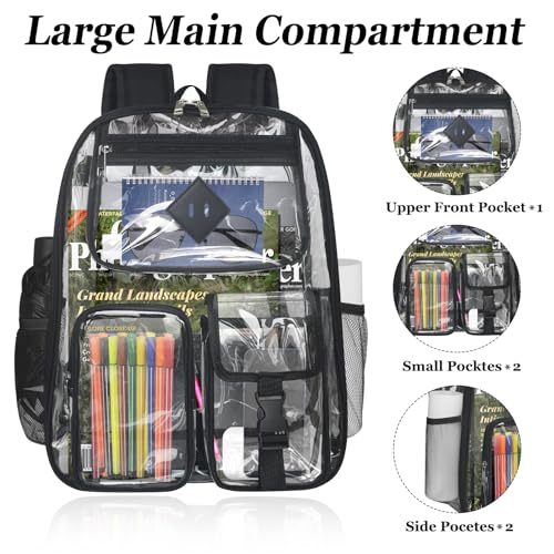 Clear Backpack Heavy Duty Large PVC Transparent See Through Backpacks Work Travel Stadium Approved Festival Backpack (Black)3