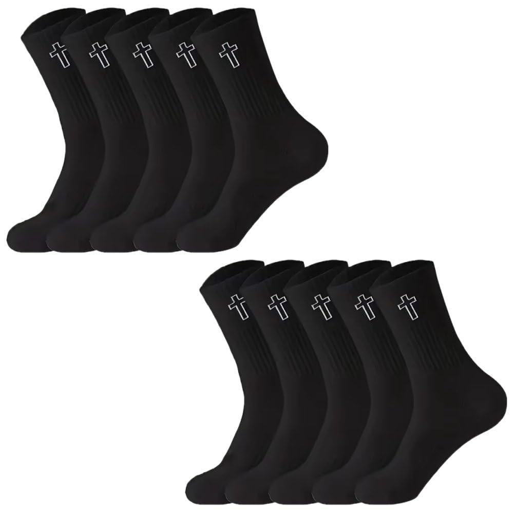 Uzztfa Women's Black 5 Pairs Cross Socks, Anti Slip Athletic Socks Christian Socks Jesus Sports Sock For Football Basketball Sports Training