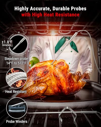 Image of TempPro TP826 500FT Wireless Meat Thermometer, Dual Meat Probe Cooking Thermometer with HI /Low Alert, Food Grill Temperautre Probe for BBQ, Smoker, Oven, Grilling Gift (Previously ThermoPro)
