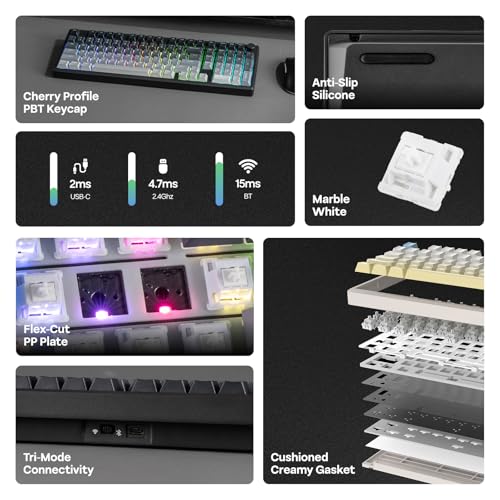 Image of EPOMAKER Galaxy100 Lite QMK /VIA Gaming Keyboard with 8000mAh Battery and Numpad, 1800 Aluminum Mechanical Keyboard, USB-C /BT /2.4Ghz, Hot-Swap, Creamy Sound (Black, Marble White Switch)
