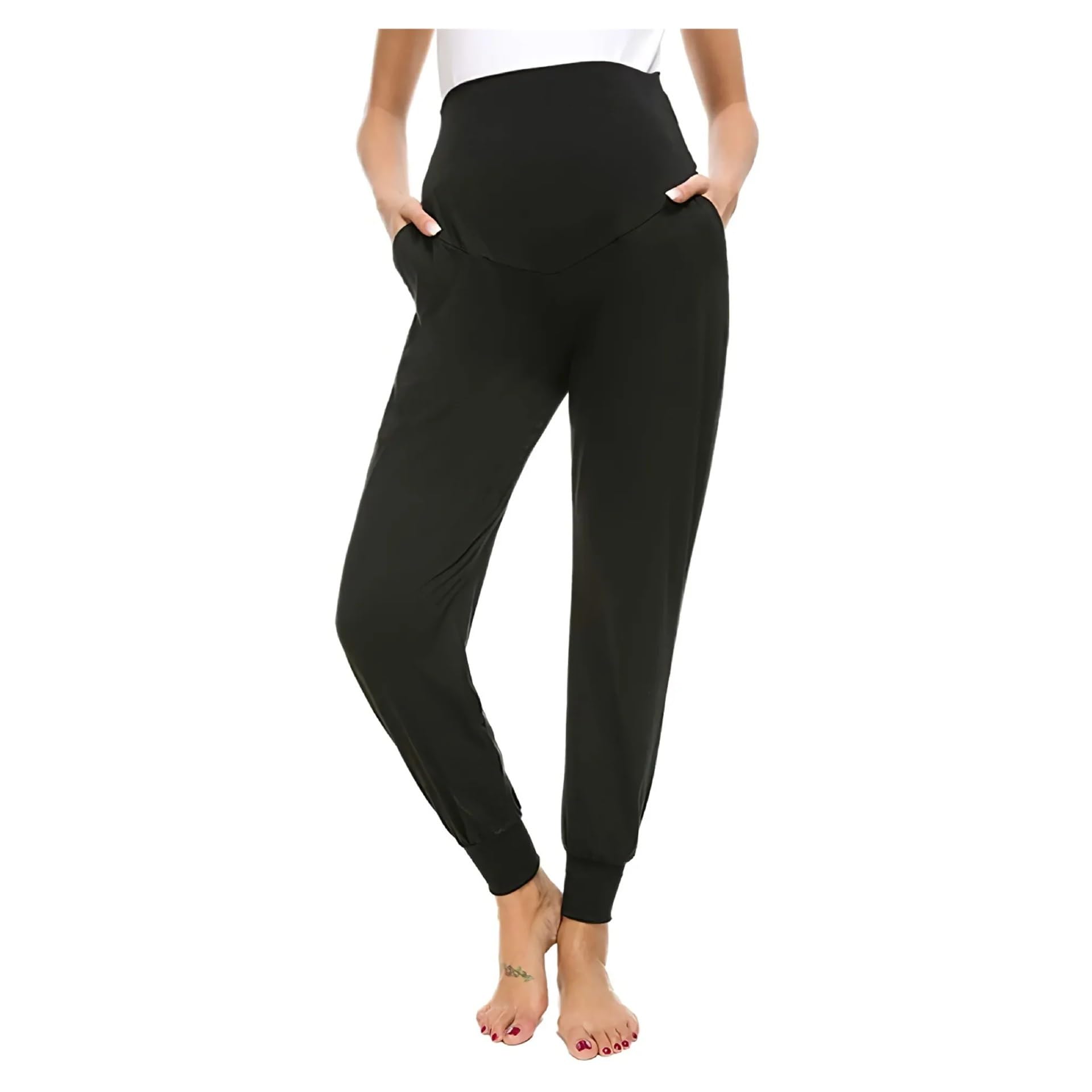 Pantalones de Maternidad for Mujer, Ropa Deportiva, Pantalones Deportivos con puños de chándal, Pantalones elásticos for Embarazadas sobre el Vientre.(Green,XL)