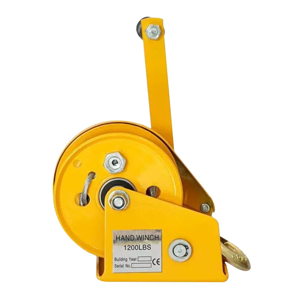 Verricello Manuale,argano Manuale A Cavo d'Acciaio,Giallo | Freno Bidirezionale A Denti Di Blocco,Facile Da Installare,Maniglia Antiscivolo,Per Rimorchi Per Barche