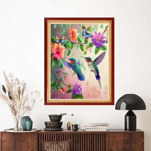 Image of Artvxeay Stamped Cross Stitch Kits - Embroidery Kits for Beginners Cross Stitch Kits for Adults 11 CT Printed Patterns Needlepoint Kits - Hummingbird Flowers 16x20 inch