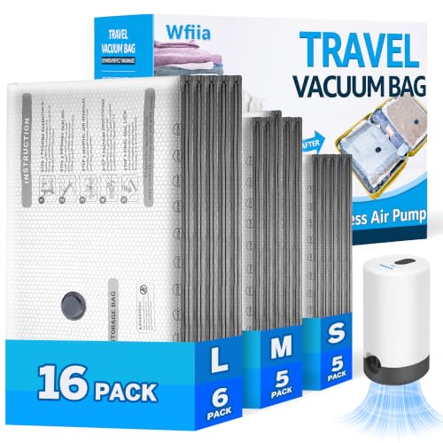 15+1 Packs Vacuum Bags for Travel with Rechargeable Pump, 3 Sizes Vacuum Seal Bags for Clothing...