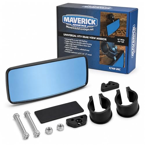 Maverick Advantage Roll Bar Mount Rear View Mirror w/OEM Style Clamp Mount Wide Angle & Vibration-Resistant Convex Blind Spot Mirror for Tractor Dozer Excavators Such as Cat.John Deere & More