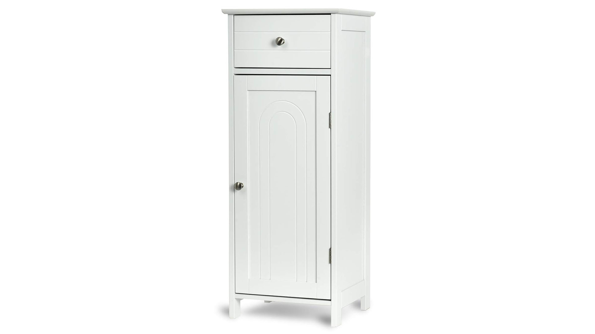 Tall Bathroom Storage Cabinet With Glass Doors, 2 Drawers, Adjustable