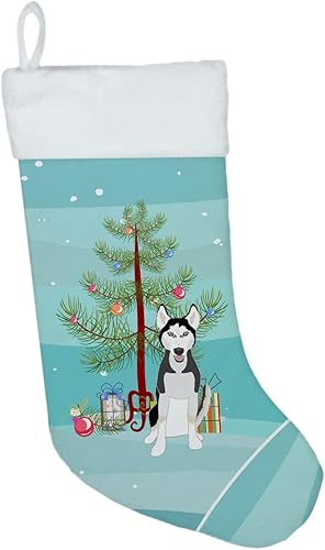 Miniatura 2 de Caroline's Treasures WDK3072CS Husky siberiano blanco y negro #3 calcetín de Navidad para chimenea, medias colgantes para la temporada de Navidad,