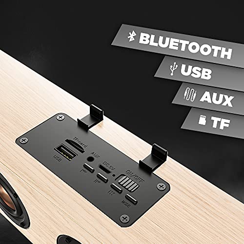 Image of LANDMARK LM BT1024FM 20W Wireless Bluetooth Soundbar, Wooden Finish, Bluetooth 5.0, 8Hrs Battery Life, Stereo Soundbar for Phone /TV /Laptop /Tablets /Projectors, Multi Modes Aux /TF Card /USB Drive (Oak)
