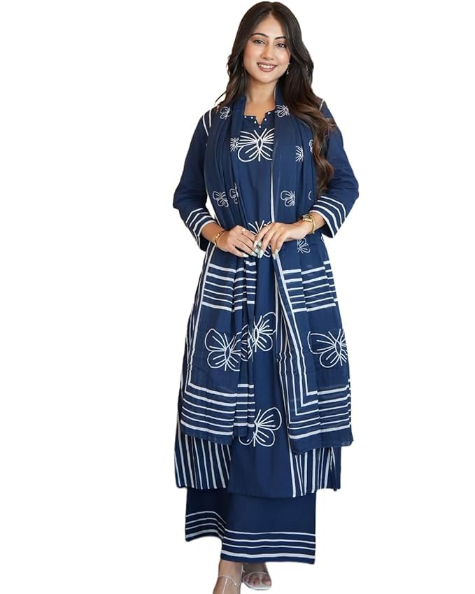Women's Premium Cotton Straight Kurta with Pants and Dupatta Set | Ethnic Set-image-44