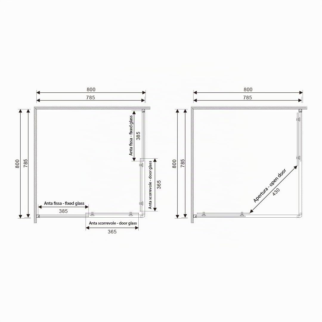 Kiamami Valentina Box Doccia Angolare Estensibile Erice 70-80 cm Vetro 4 mm