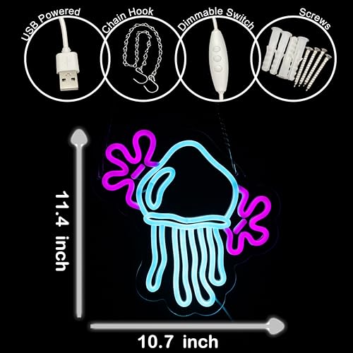 Image of Jellyfish Neon Sign Medusa Neon Light Jellyfish LED Neon Light Up Sign for Room Decor Ocean Style Room Wall Art 10.7 inchx11.4 inch