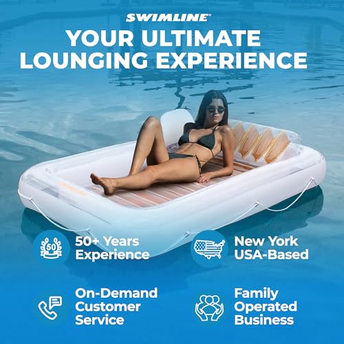 SWIMLINE Original Suntan Tub Luxe Edition Inflatable Floating Lounger Pearl White Gold | Tanning Pool Hybrid Lounge | Comfort Pillow | Fill with Water | for Kids & Adults | Reflective Tanning Design by Swimline - Used condition - Image 8