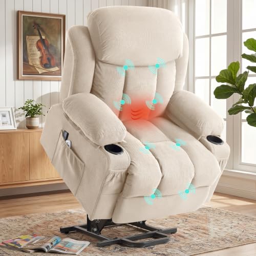 Image of BOSMILLER Electric Power Lift Recliner Chair Sofa with Massage and Heat for Elderly,Lift Chair with Cup Holder & Side Pockets for Living Room