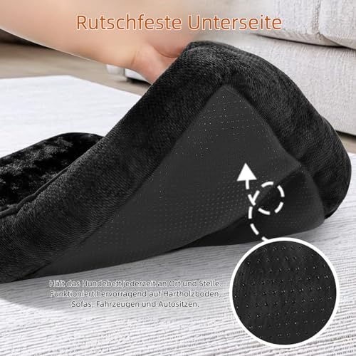 Muecleao Hundebett, Weiches waschbares Hundesofa mit Plüsch, bequemes Hundekissen und Rutschfester Hundekorb für kleine und mittelgroße Hunde (Schwarz, 70x60x15cm(L X W X H))
